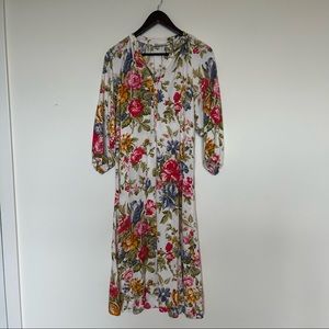 Zara Floral Printed Button Down Midi Flowy Dress Medium